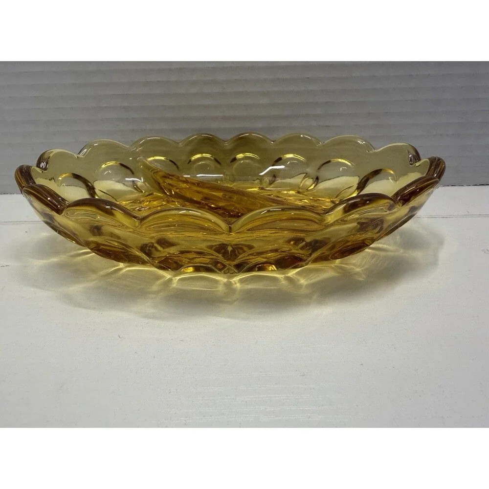 Vintage Anchor Hocking Fairfield Amber Glass Divided Relish Candy Dish
